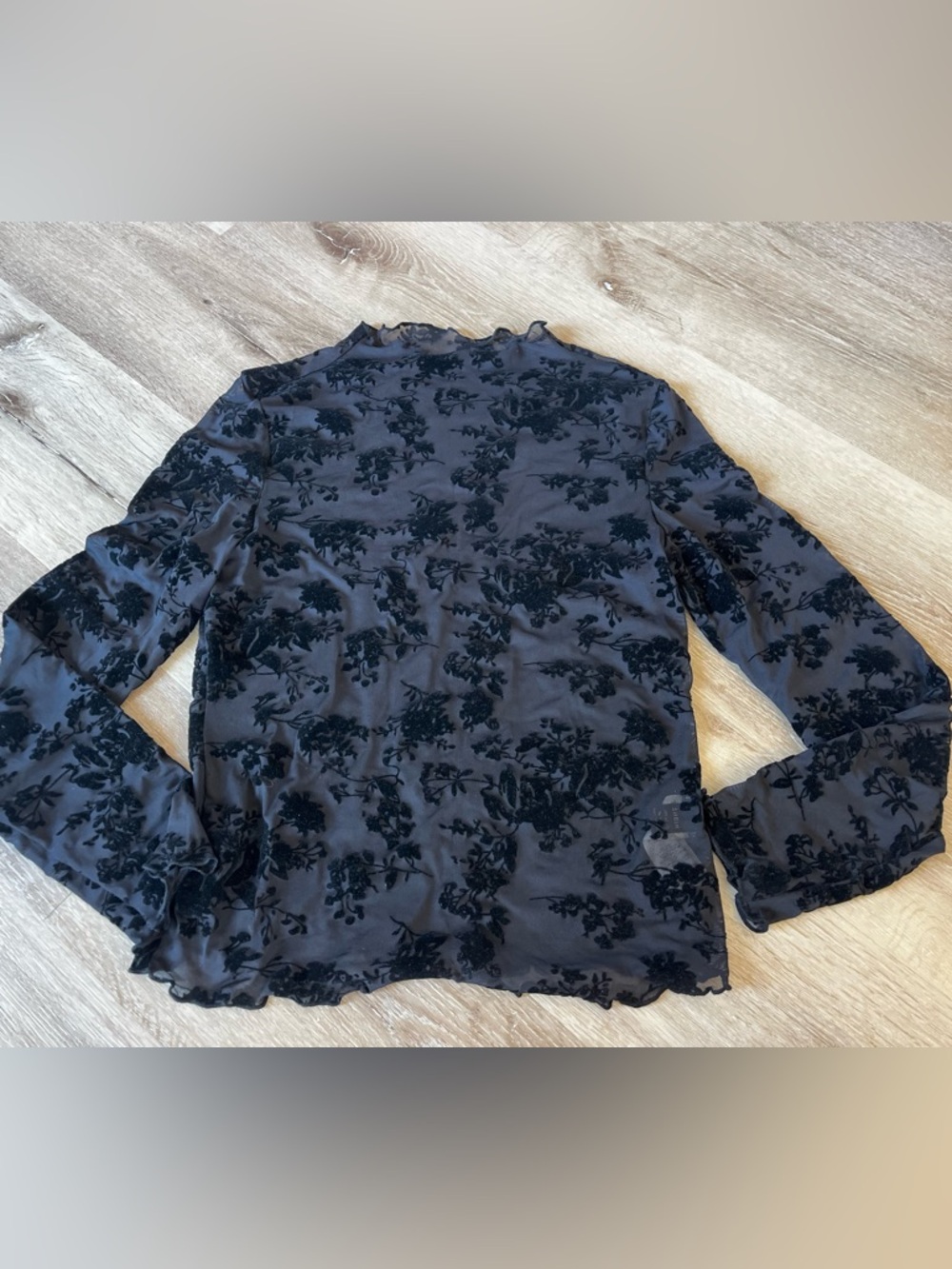 Womens Black Floral Burnout Long Sleeve Top